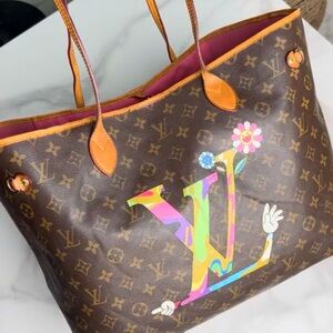 Louis Vuitton Brown Tote with Colorful LV Design. Big never full bag.